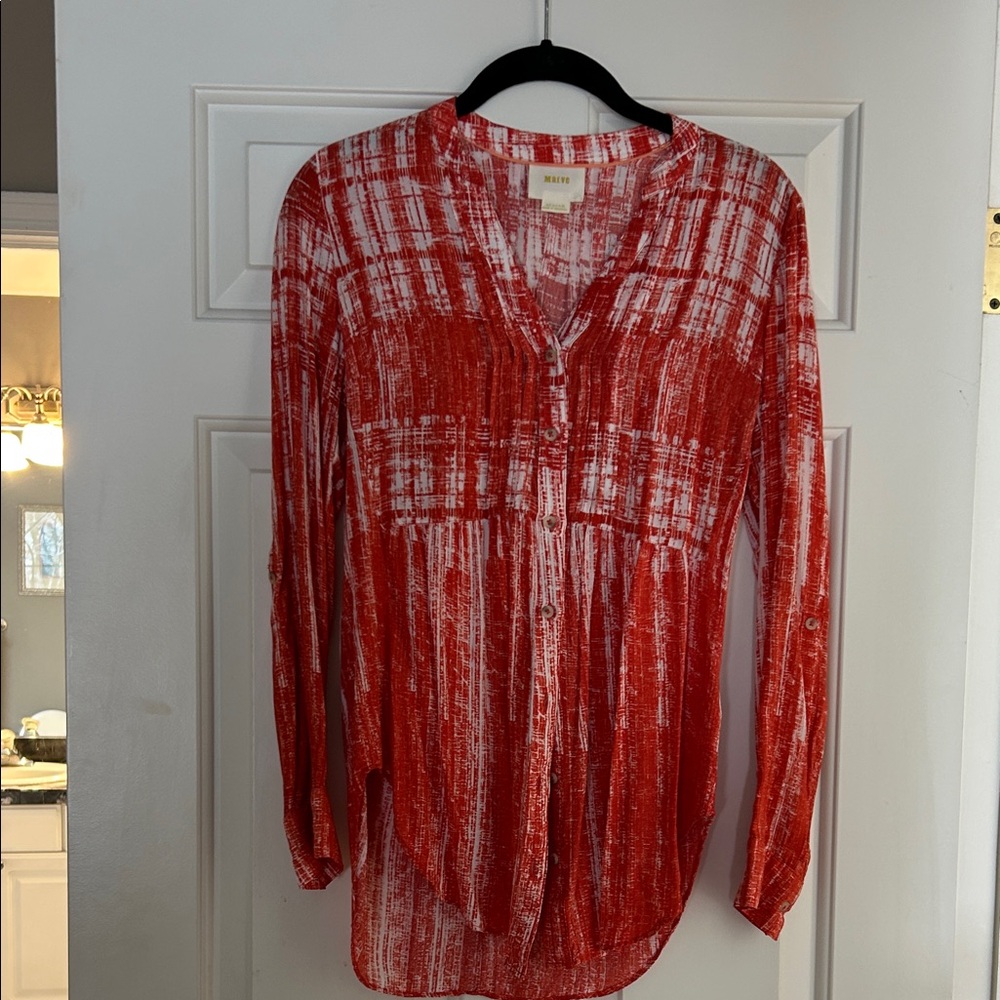 Maeve Red and White Button Down Shirt